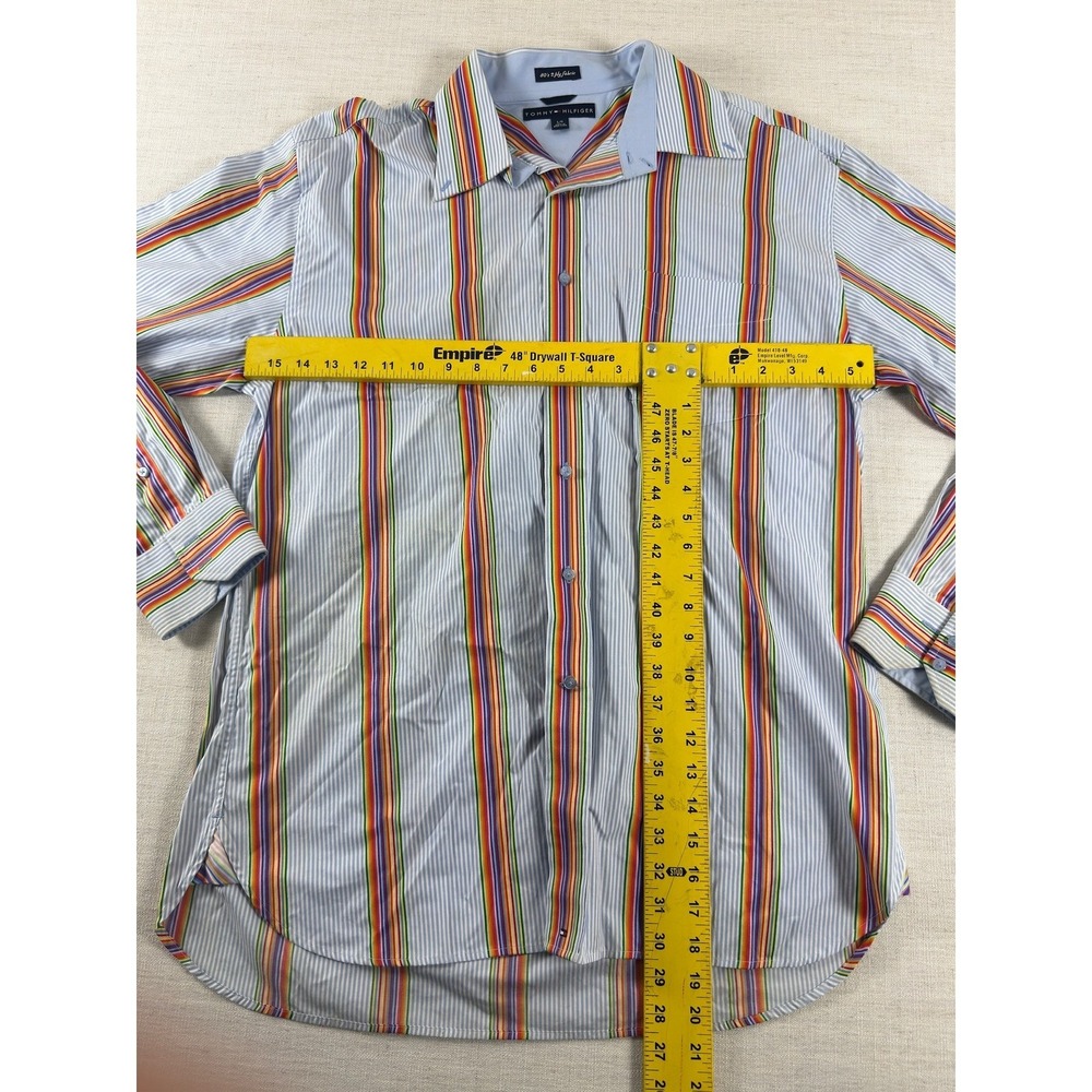 Tommy Hilfiger 80s 2 Ply Shirt Mens L Rainbow Stripe Long Sleeve Button Down - Picture 7 of 9
